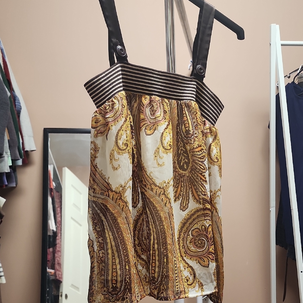 90's Paisley Print Boho Top with Striped Bodice. Size M By Rampage